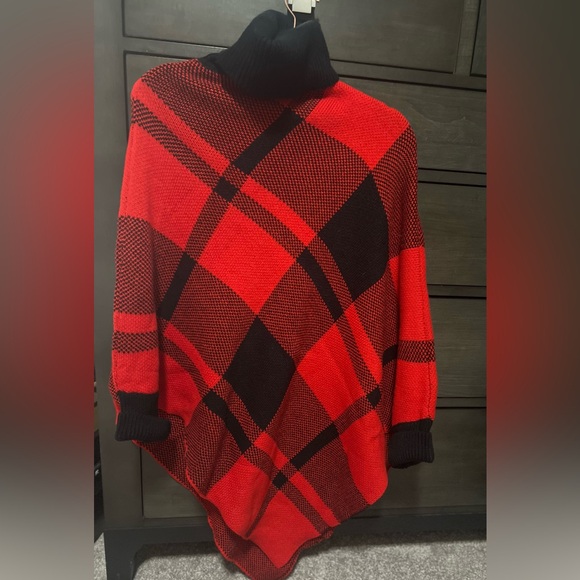 SHEIN Sweaters - Red and Black Checkered Turtleneck Sweater